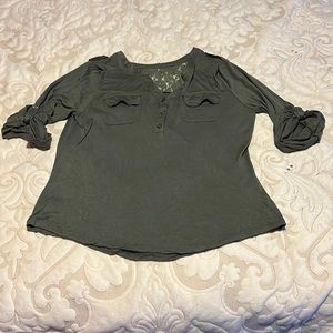 NY & Company Olive Green 3/4 sleeve blouse with lace detailing.Spring top. 3/$20